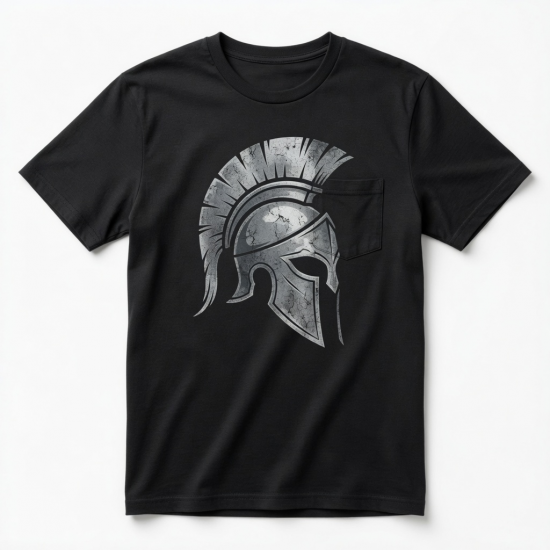 Spartan Helmet T Shirt Pocket Gym Clothing Bodybuilding Training Workout MMA Top