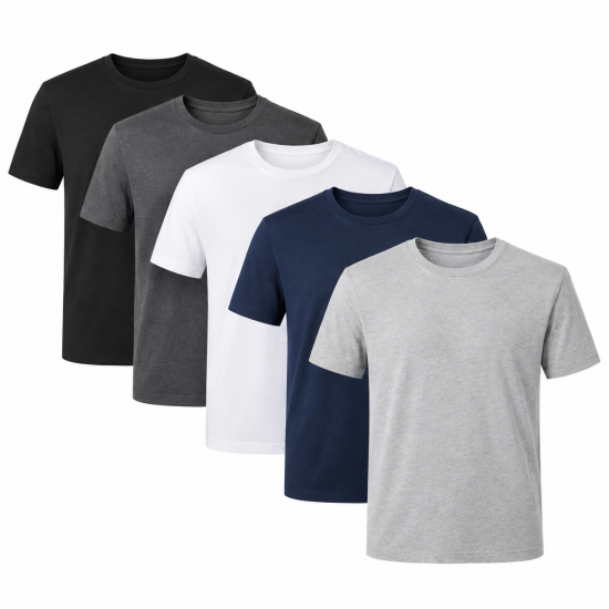 Men's T-Shirt 5 PACK Cotton Plain Short Sleeve Crew Neck T-shirt Regular Fit tee