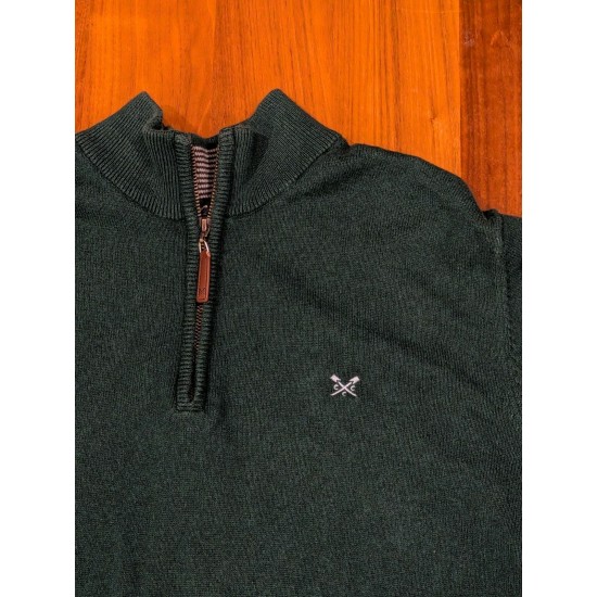 Crew Clothing Company Men's Quarter Zip Jumper Dark Green, Size XXL 2XL