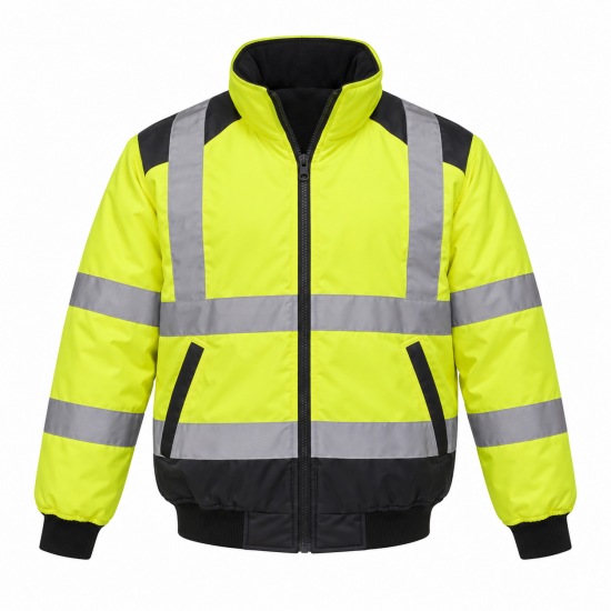 Mens Hi Vis 300D Oxford Padded Bomber Jacket Thermal RIS Rail Safety Workwear