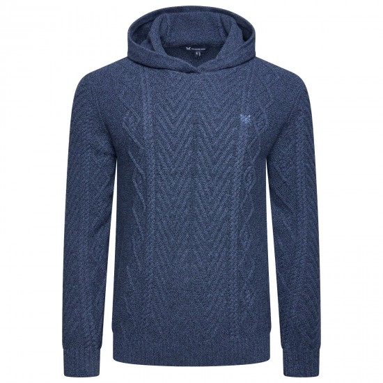 Crew Clothing Co New Mens Hoodie Cable Knit Pullover Hoody Warm Thick Hooded Top