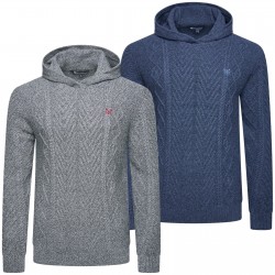 Crew Clothing Co New Mens Hoodie Cable Knit Pullover Hoody Warm Thick Hooded Top