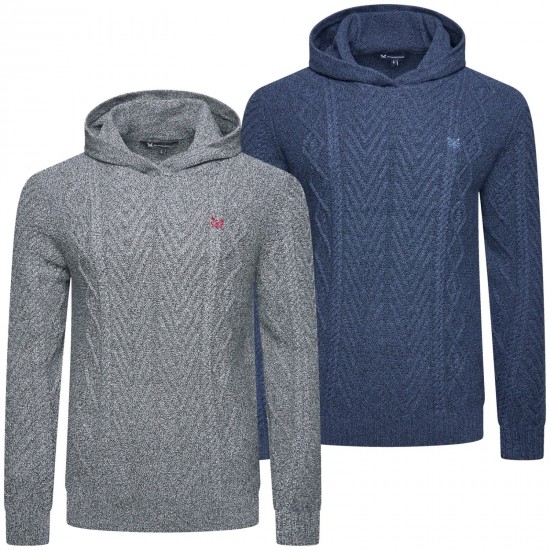 Crew Clothing Co New Mens Hoodie Cable Knit Pullover Hoody Warm Thick Hooded Top