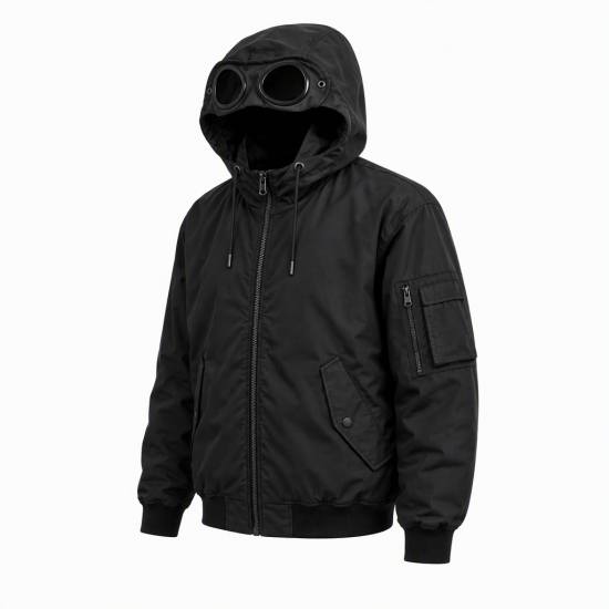 Mens Killjoy Goggle Jacket Hooded Blk Bomber Streetwear Coat Zipper Lightweight