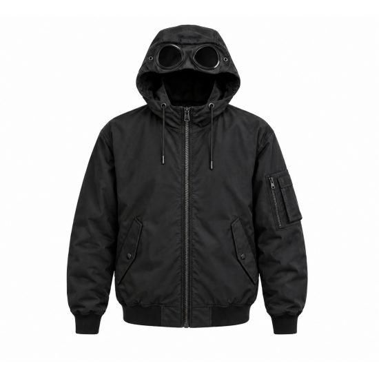 Mens Killjoy Goggle Jacket Hooded Blk Bomber Streetwear Coat Zipper Lightweight