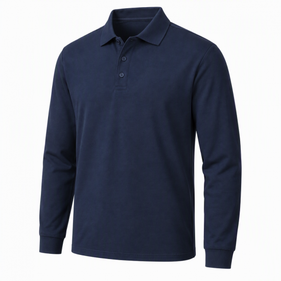 Mens Long Sleeve Polo Shirt Cotton Blend Collared Top Pique T Shirt M-2XL