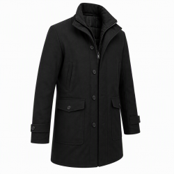 Easy Men's Black coat Zip/Button Pockets XXL