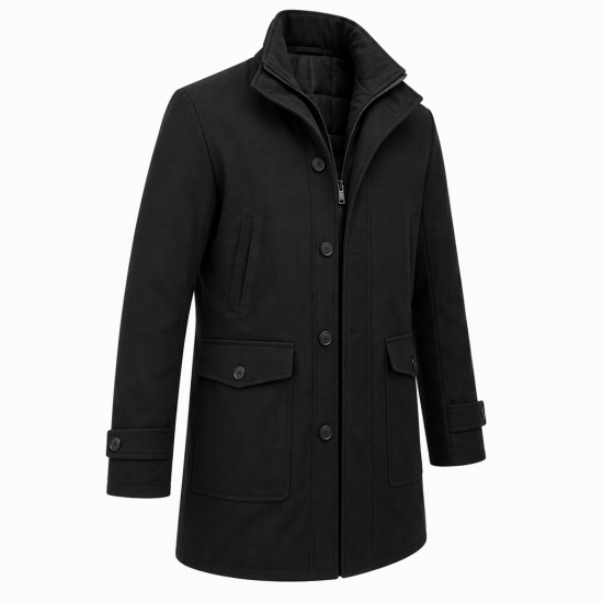 Easy Men's Black coat Zip/Button Pockets XXL