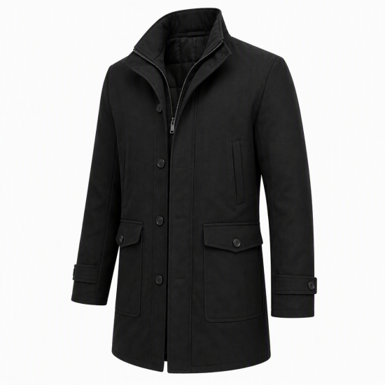 Easy Men's Black coat Zip/Button Pockets XXL