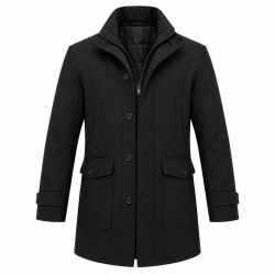 Easy Men's Black coat Zip/Button Pockets XXL