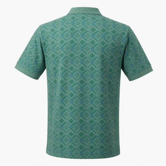 Genetic Apparel Men's Polo Shirt S Green/Blue Geometric Short Sleeve Cotton