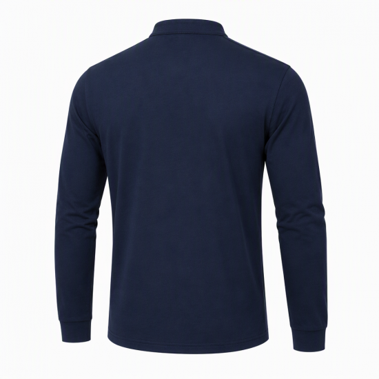 Mens Grandad Polo Shirts Long Sleeve Smart Work Business Golf Casual Solid Tops