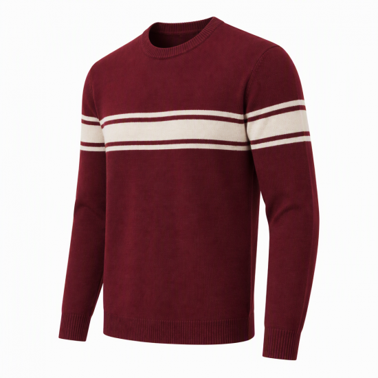 Mens Burgundy Stripe Fine Gauge Mod Racing Jumper