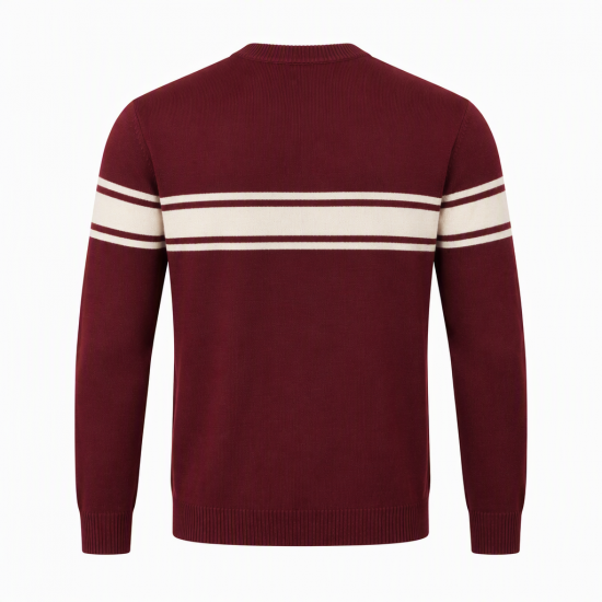 Mens Burgundy Stripe Fine Gauge Mod Racing Jumper