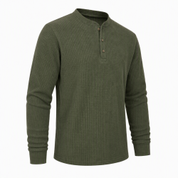 Mens Henley Jumper Mens Top Plain Grandad Neck Waffle Knit Tshirt M-3XL (2208-A)