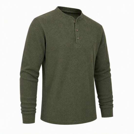 Mens Henley Jumper Mens Top Plain Grandad Neck Waffle Knit Tshirt M-3XL (2208-A)