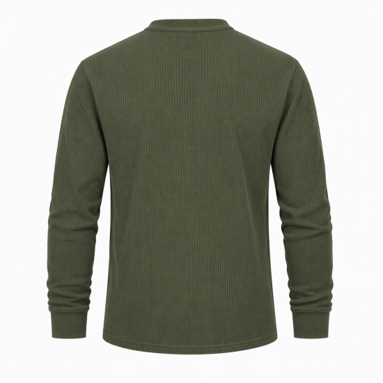 Mens Henley Jumper Mens Top Plain Grandad Neck Waffle Knit Tshirt M-3XL (2208-A)