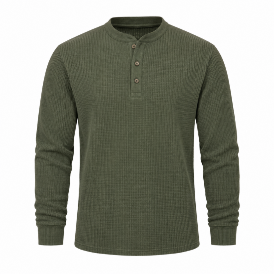 Mens Henley Jumper Mens Top Plain Grandad Neck Waffle Knit Tshirt M-3XL (2208-A)