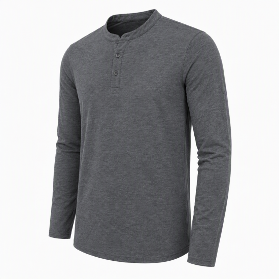 Mens Henley Shirt Plain Long Sleeve Jersey Grandad Neck Tshirt Top Causal (2334)