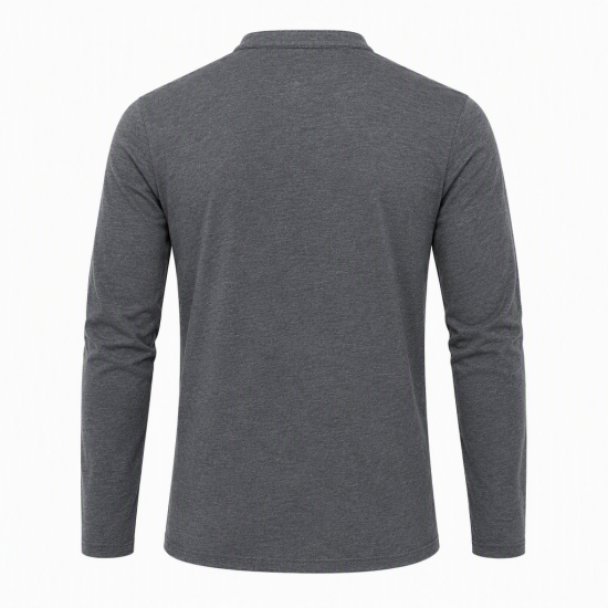 Mens Henley Shirt Plain Long Sleeve Jersey Grandad Neck Tshirt Top Causal (2334)