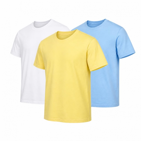 Men’s 100% Cotton Crew Neck T‑Shirt – 3‑Pack | Yellow, White, Sky Blue | M–XL
