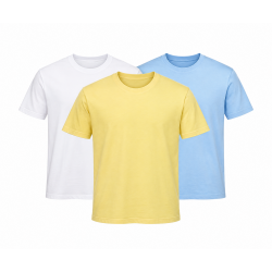 Men’s 100% Cotton Crew Neck T‑Shirt – 3‑Pack | Yellow, White, Sky Blue | M–XL