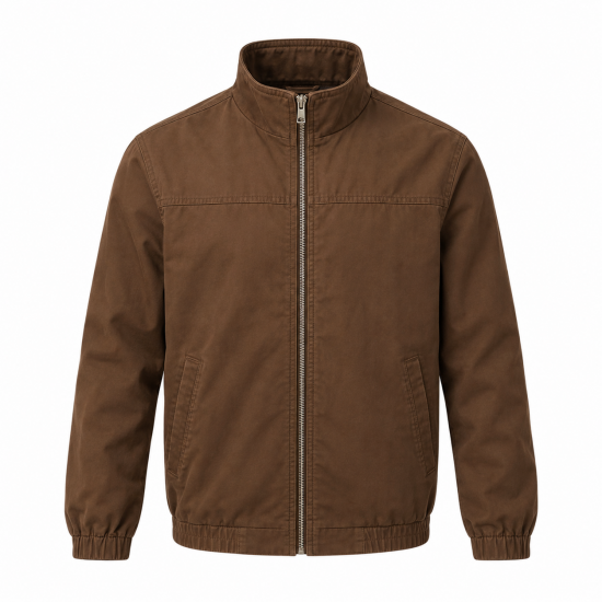 Attire Men's Brown Cotton Full Zip Jacket, Stand-Up Collar, XL Regular